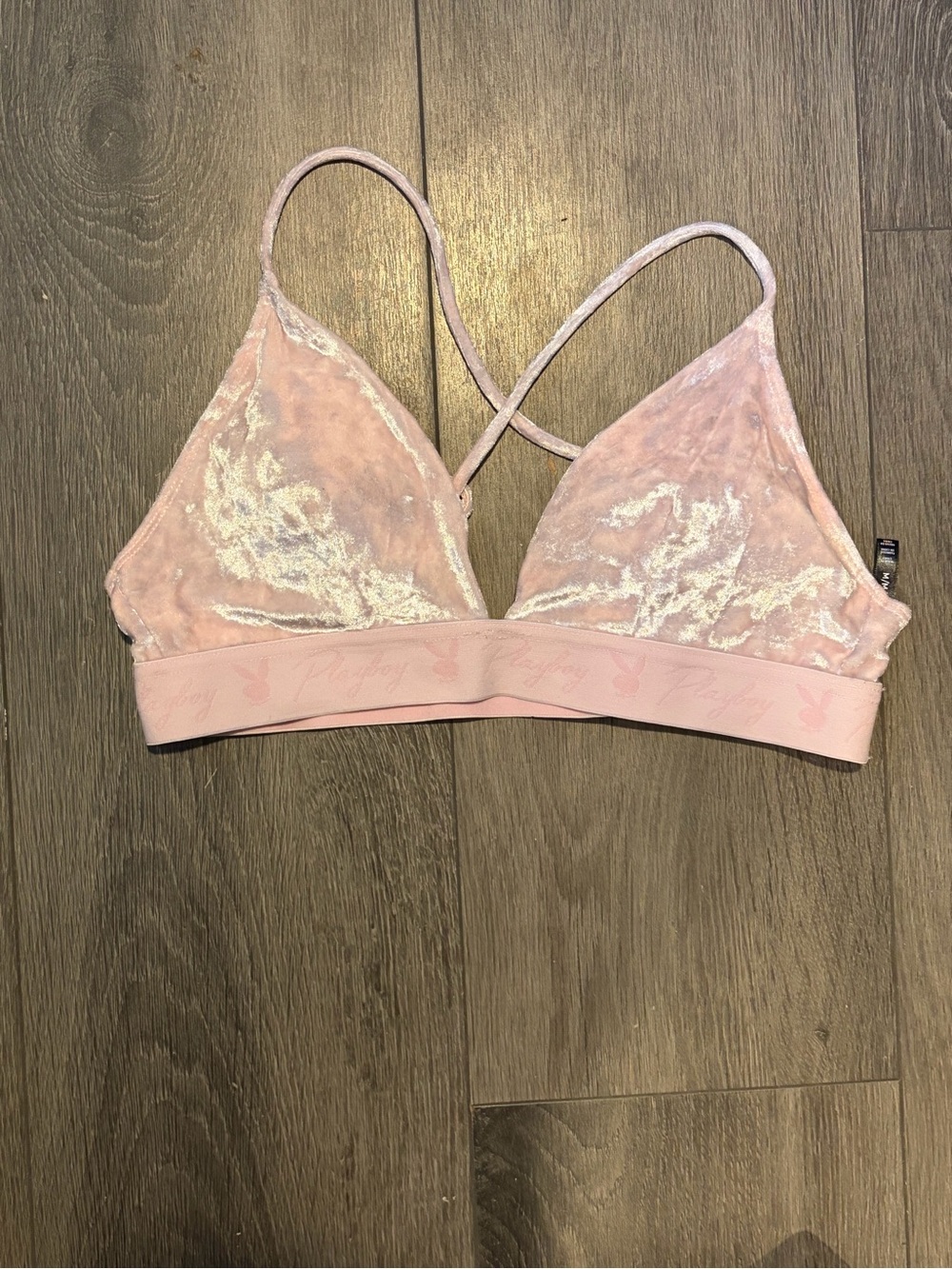 Playboy Luxe Soft Girl Pink Velvet Triangle Bralette with Embroidered Waist